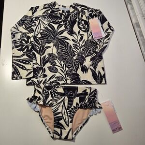Coolibar Girls Moonlit Tropics Blake Rashguard And Gemma Swim Bottoms Size‎ 4/5